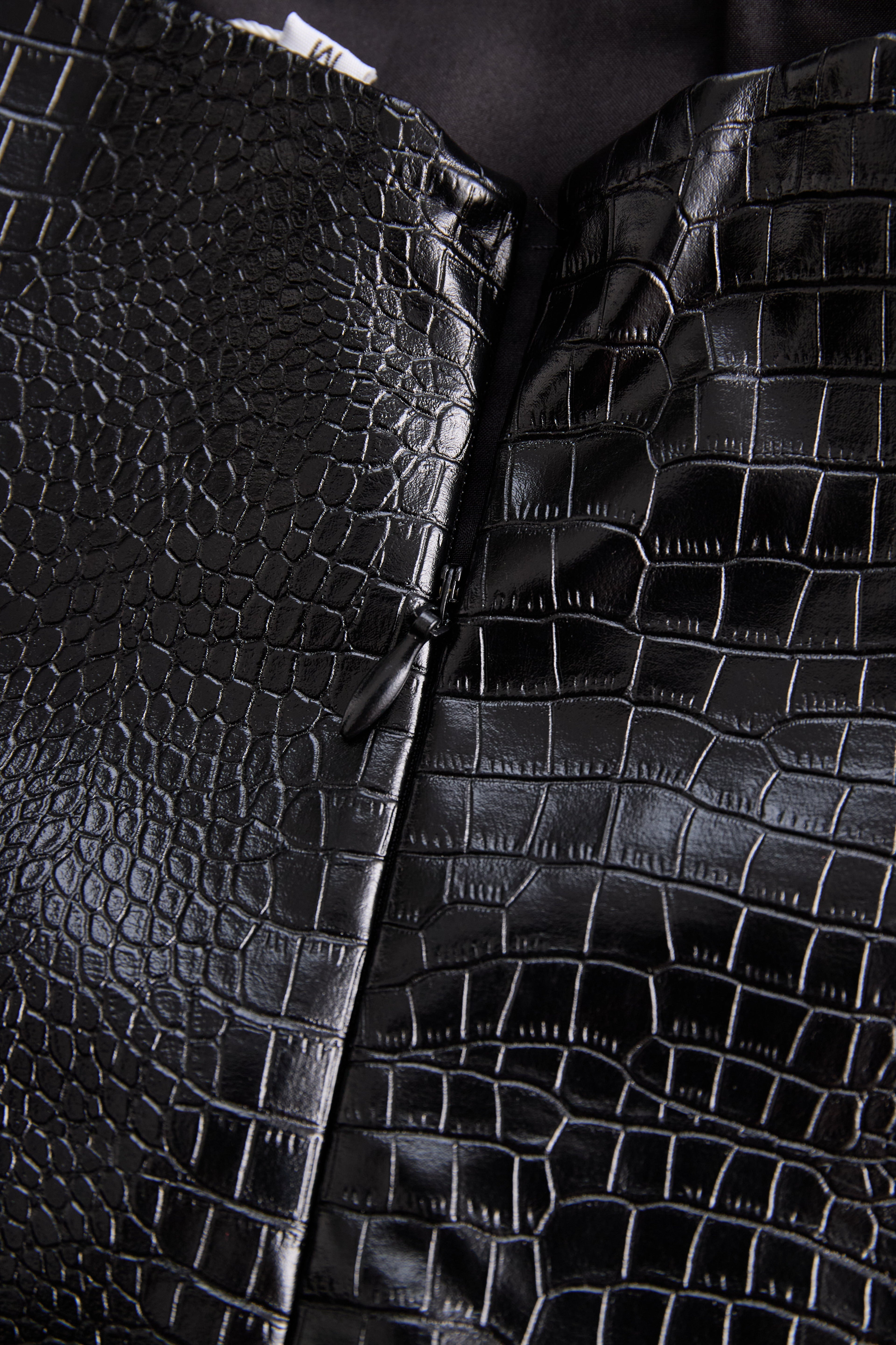 Chic Croc-Effect Faux Leather Halter Mini Dress