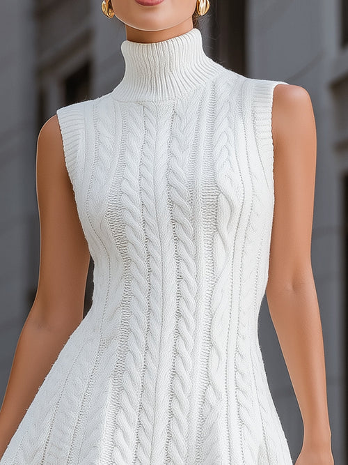 Cable Knit Mock Neck Sleeveless Mini Dress